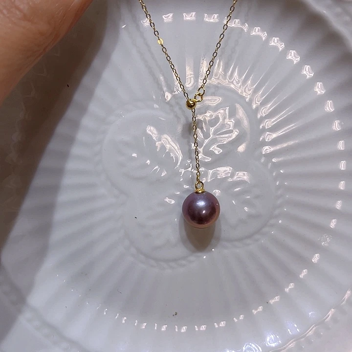 淡水珍珠紫珠金色y字链合金