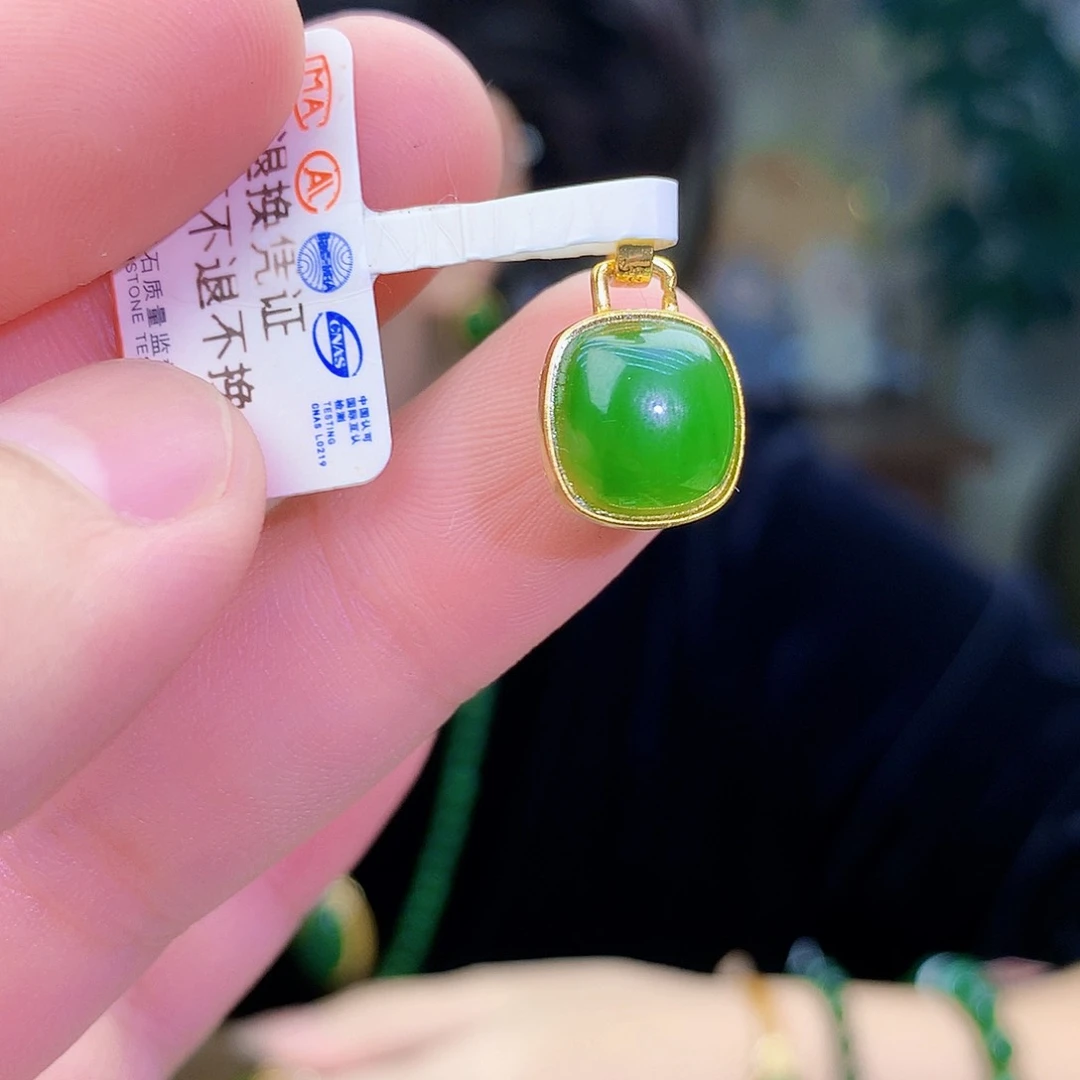吊坠(不含链)银S925镶嵌和田玉（碧玉）吊坠