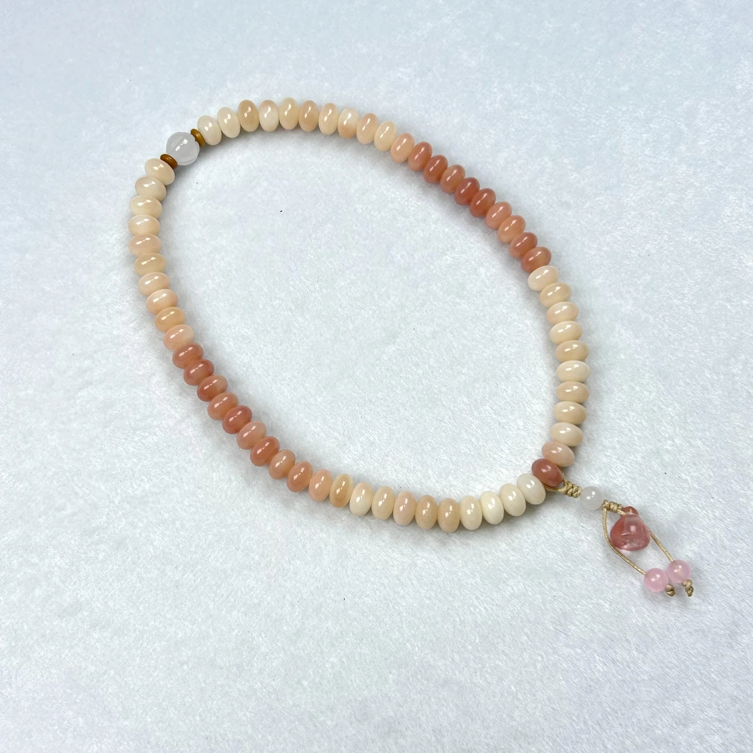 桃花蜜渐变莲蓬双圈 菩提根白玉菩提菩提手串6*9mm