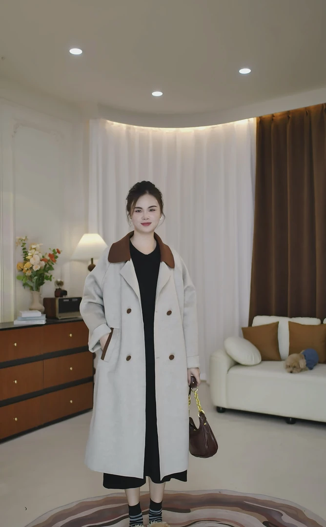 燕麦色高级感毛呢外套女2024年秋冬季中长款加厚气质羊绒呢子大衣