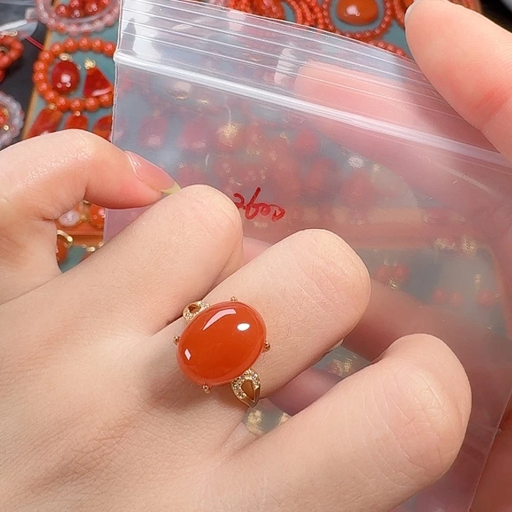 南红玛瑙银S925镶嵌戒指