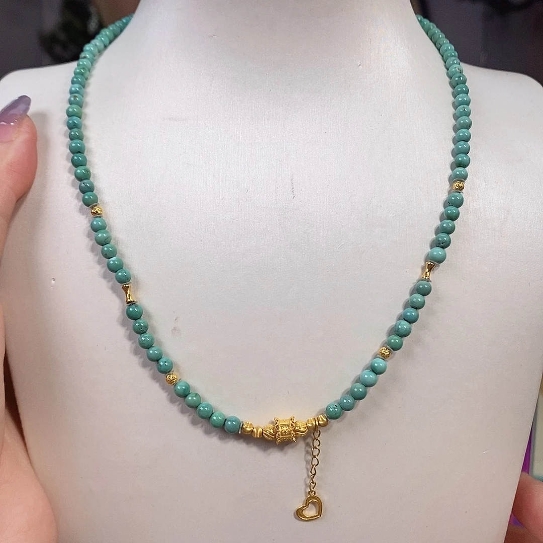 绿松石18K金镶嵌珠宝奇石定位珠为合金