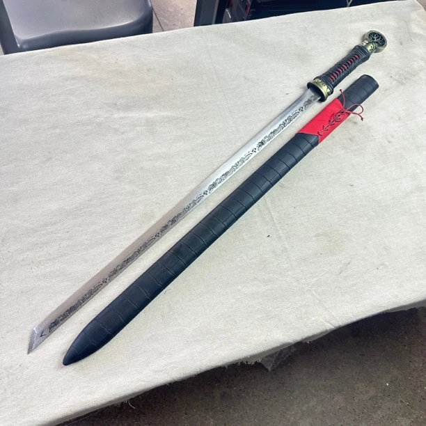 08龙泉昊天高猛钢环首刀实木皮鞘未开刃