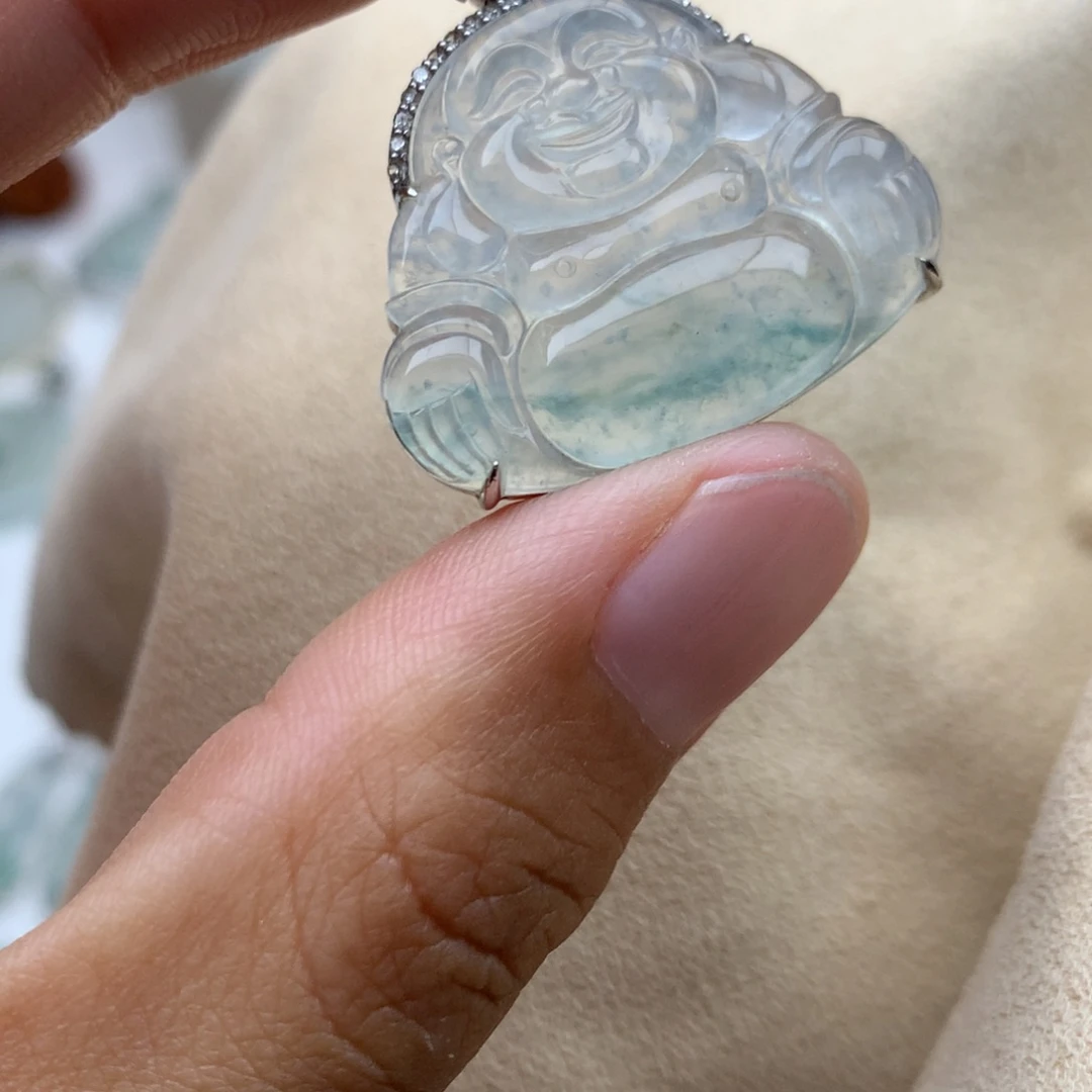 翡翠18K金镶嵌吊坠(不含链)佛公