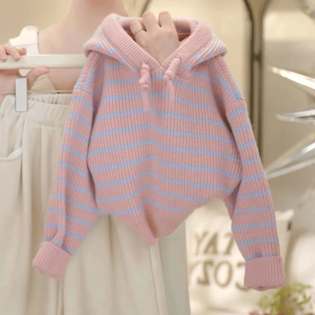女童连帽毛衣2025春秋款中大童针织衫长袖套头开衫拉链上衣外套潮