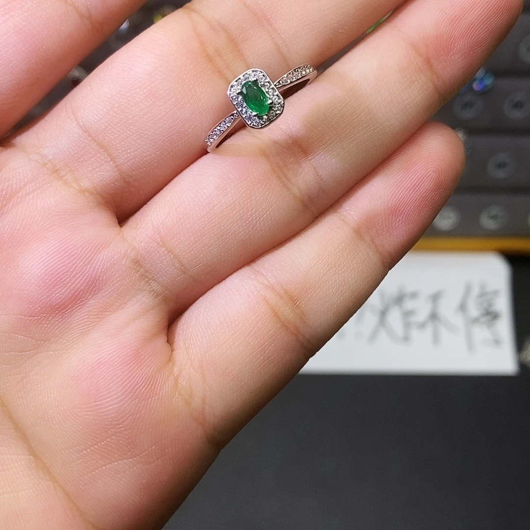 祖母绿戒指银S925镶嵌