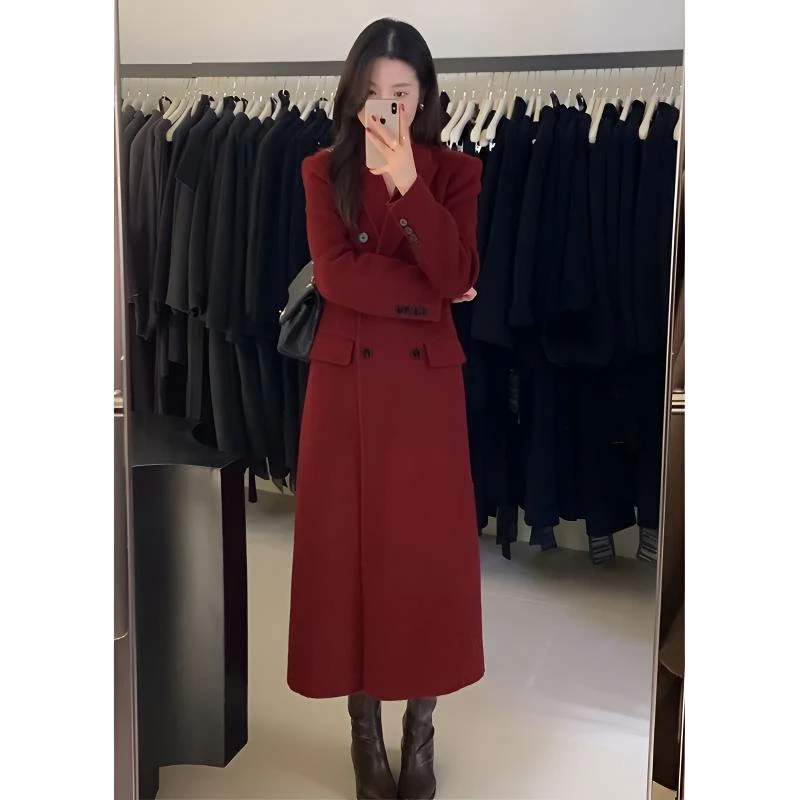 女款秋冬呢外套韩版高级2025新款中长款毛呢外套加厚修身长袖上衣