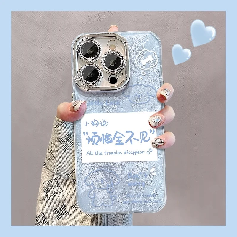 适用苹果16pro手机壳闪粉镜头膜网红女款轻奢ins卡通可爱小狗个性