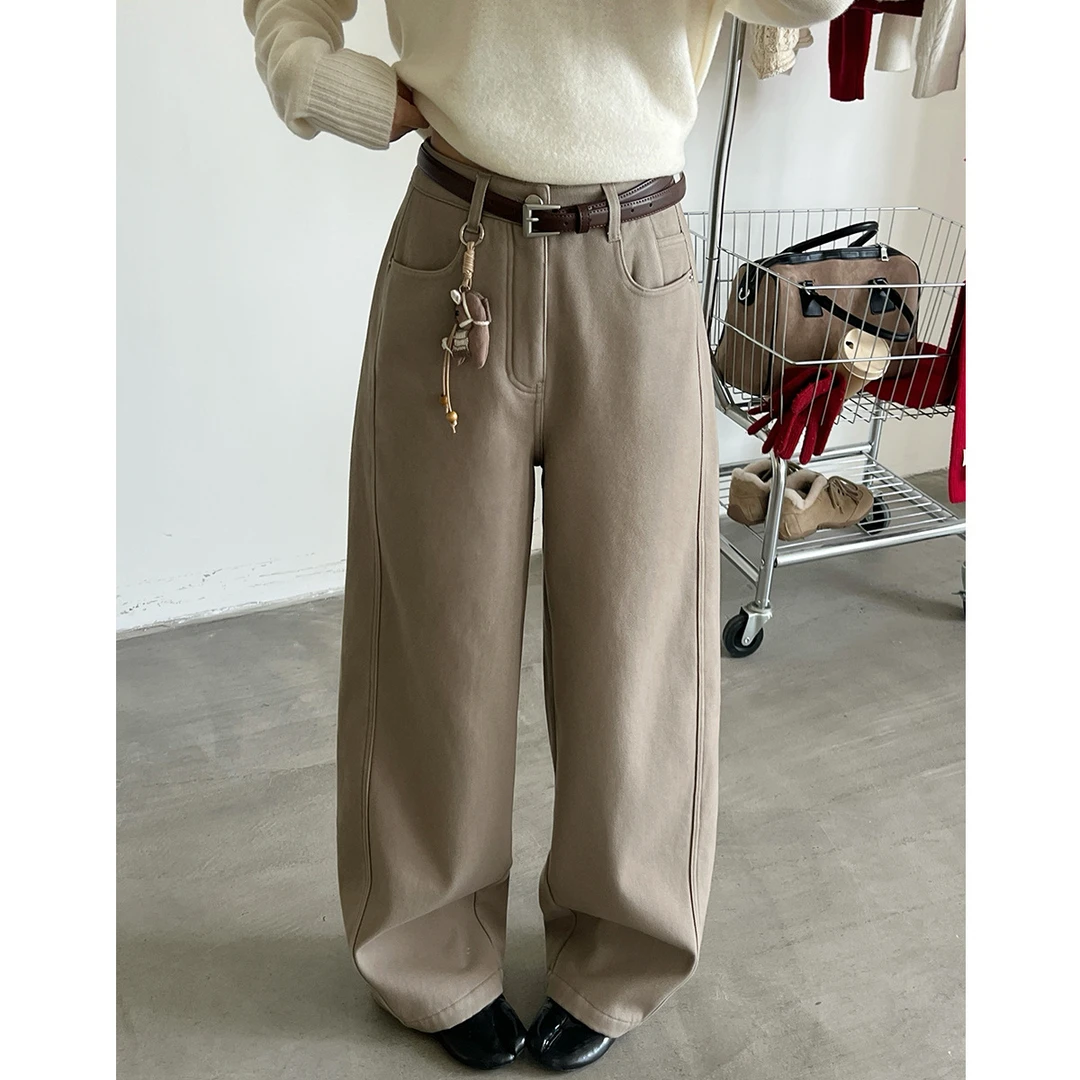 T台T-PLATFORM冬季新款加绒休闲裤慵懒风遮胯显瘦直筒裤83387