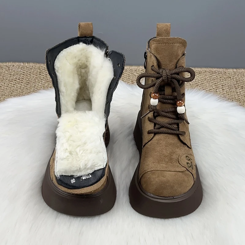 绒面羊毛靴女款2025冬季新款皮毛一体雪地靴东北厚底棉鞋加绒加厚