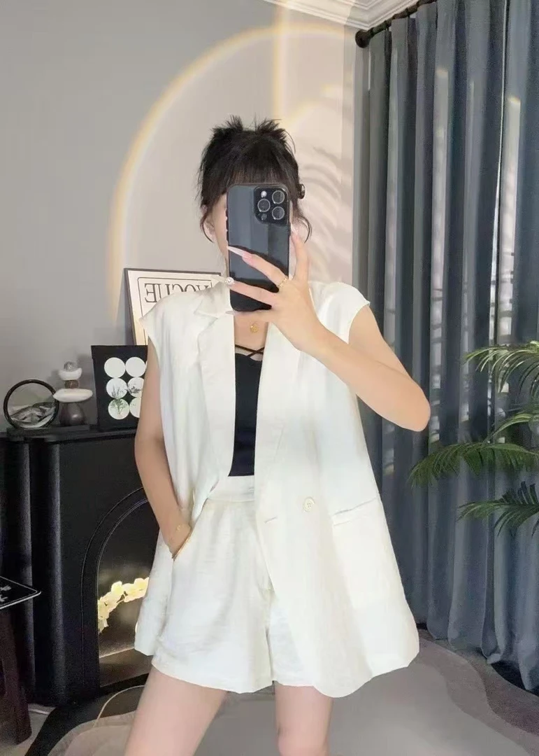 2025夏季新款无袖套装女休闲宽松时尚超薄凉感上衣短裤两件套045