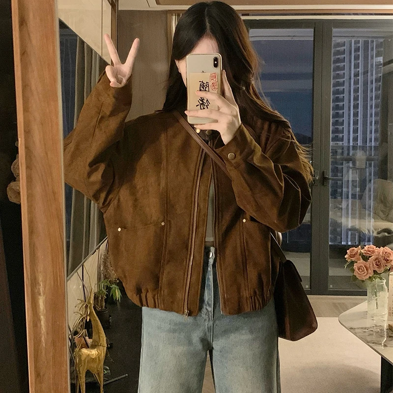 美拉德风短外套女2025年秋冬新款学生宽松百搭立领夹克复古上衣潮