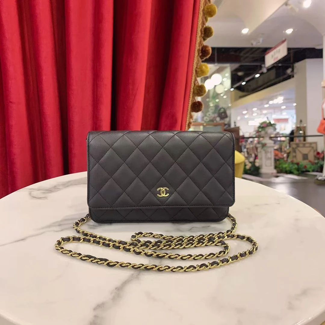 99新 Chanel/香奈儿 GGS发财woc黑金羊皮单肩包27632297