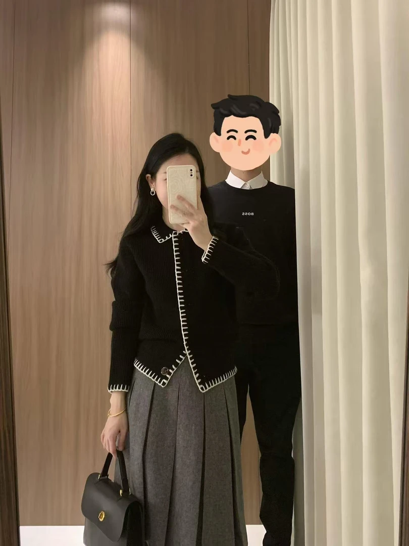 2025秋季新款气质慵懒风黑色毛衣针织开衫女上衣百搭半身裙套装