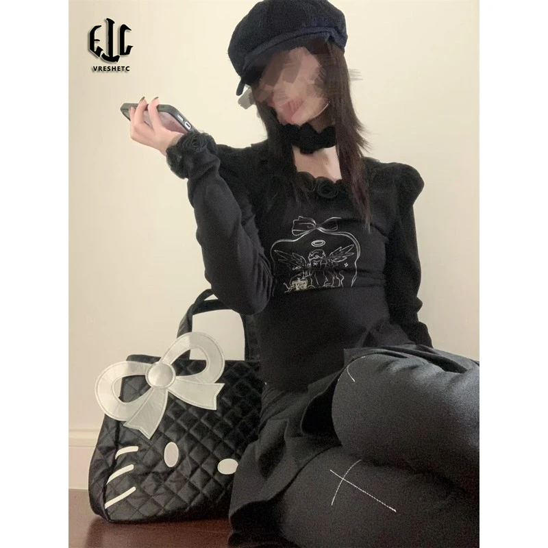 卡通蝴蝶结猫咪双肩包包女2025新款潮时尚可爱托特包菱格大容量包