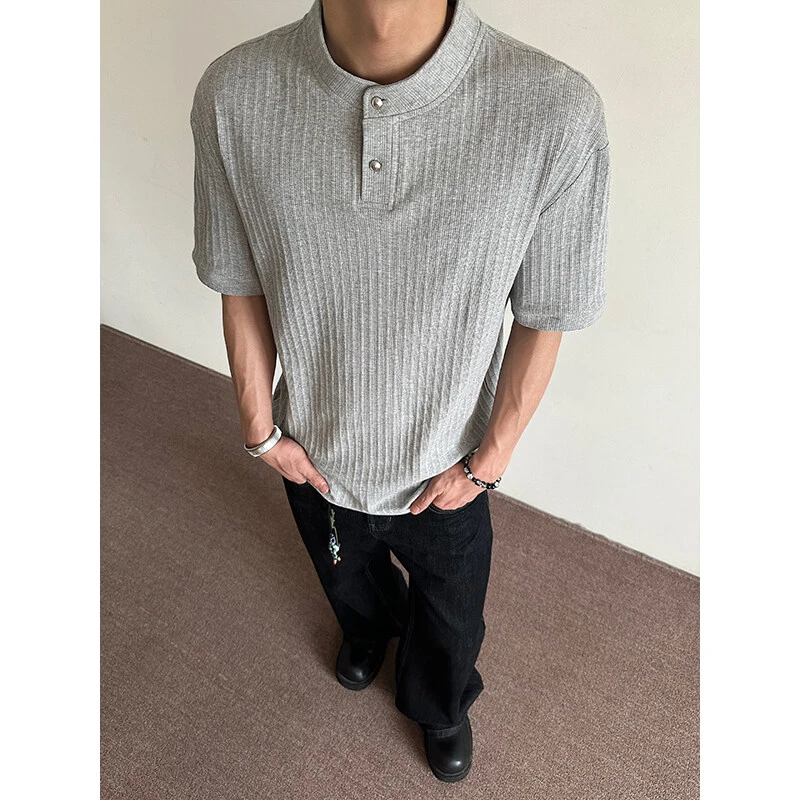 美式复古cleanfit针织短袖男夏季亨利领正肩t恤高级感半袖POLO衫