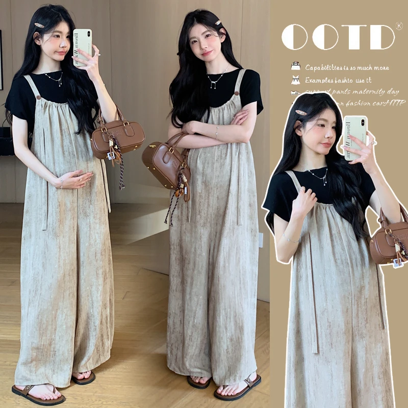 2025夏季爆款时尚通勤款新款孕妇阔腿扎染设计＋冰丝打底两件套