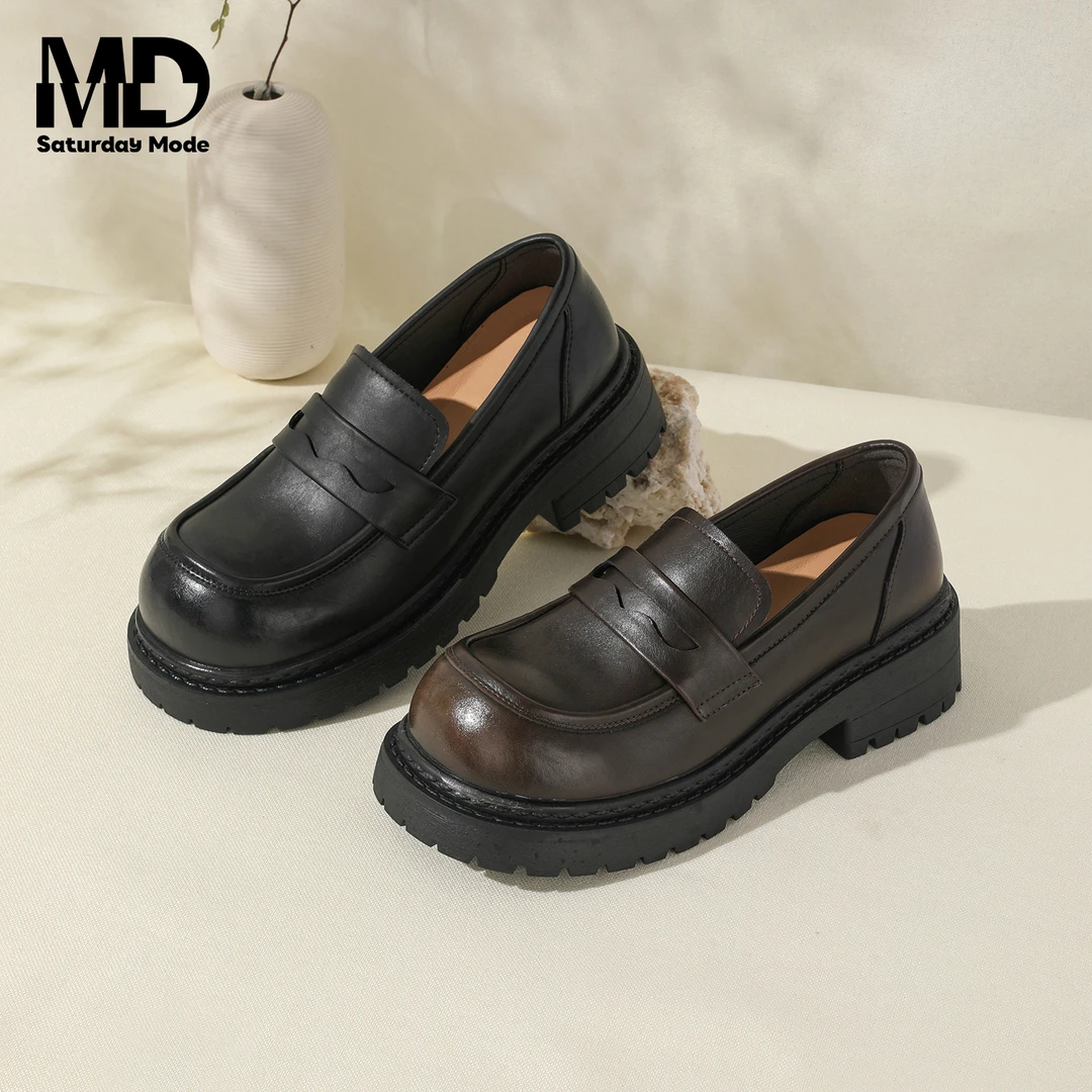 SATURDAYMODE琥珀流光厚底乐福鞋新款百搭小皮鞋英伦风MDD3112D18