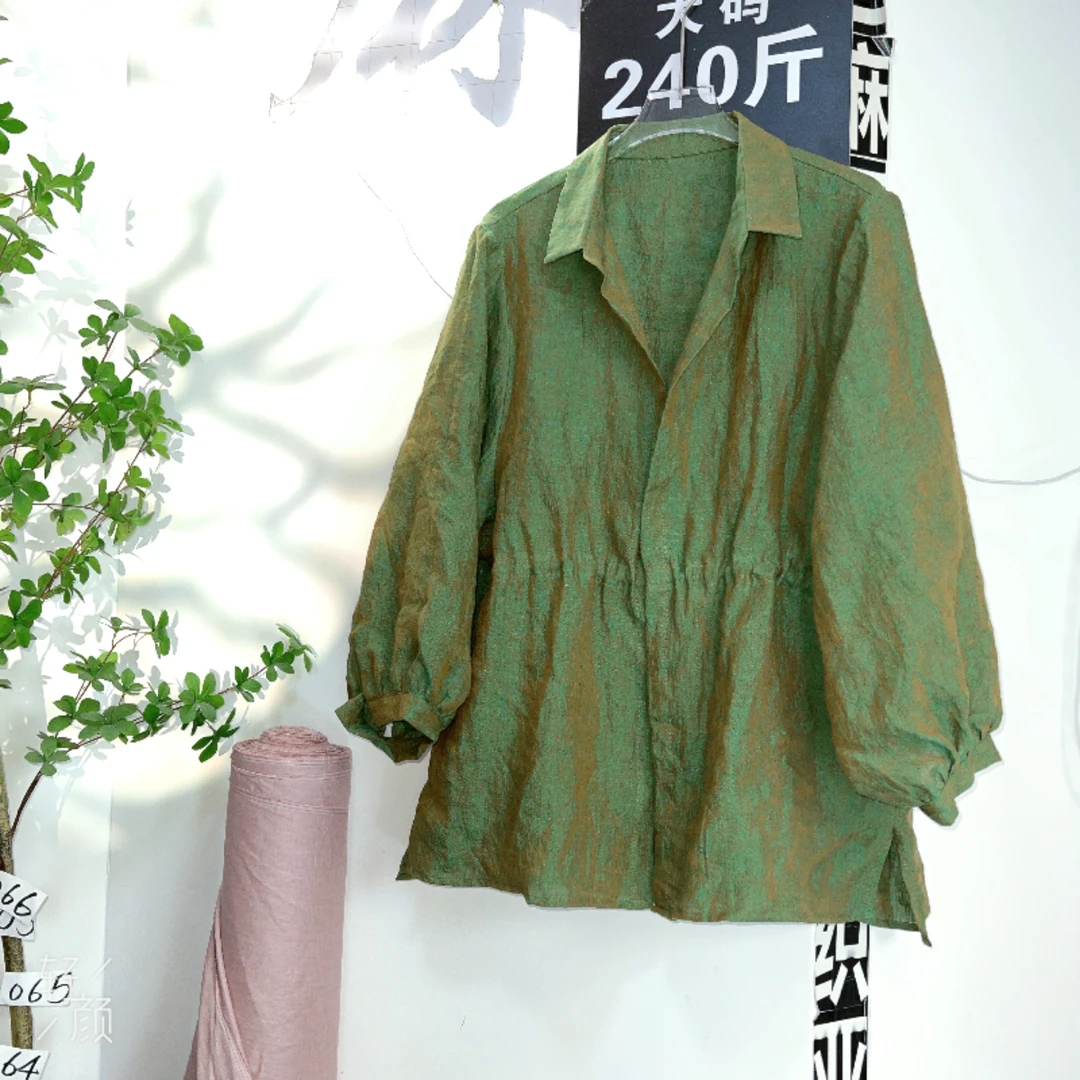 大码140-250斤汉麻亚麻变色龙衬衫外套风衣收腰显瘦胖妹妹女装