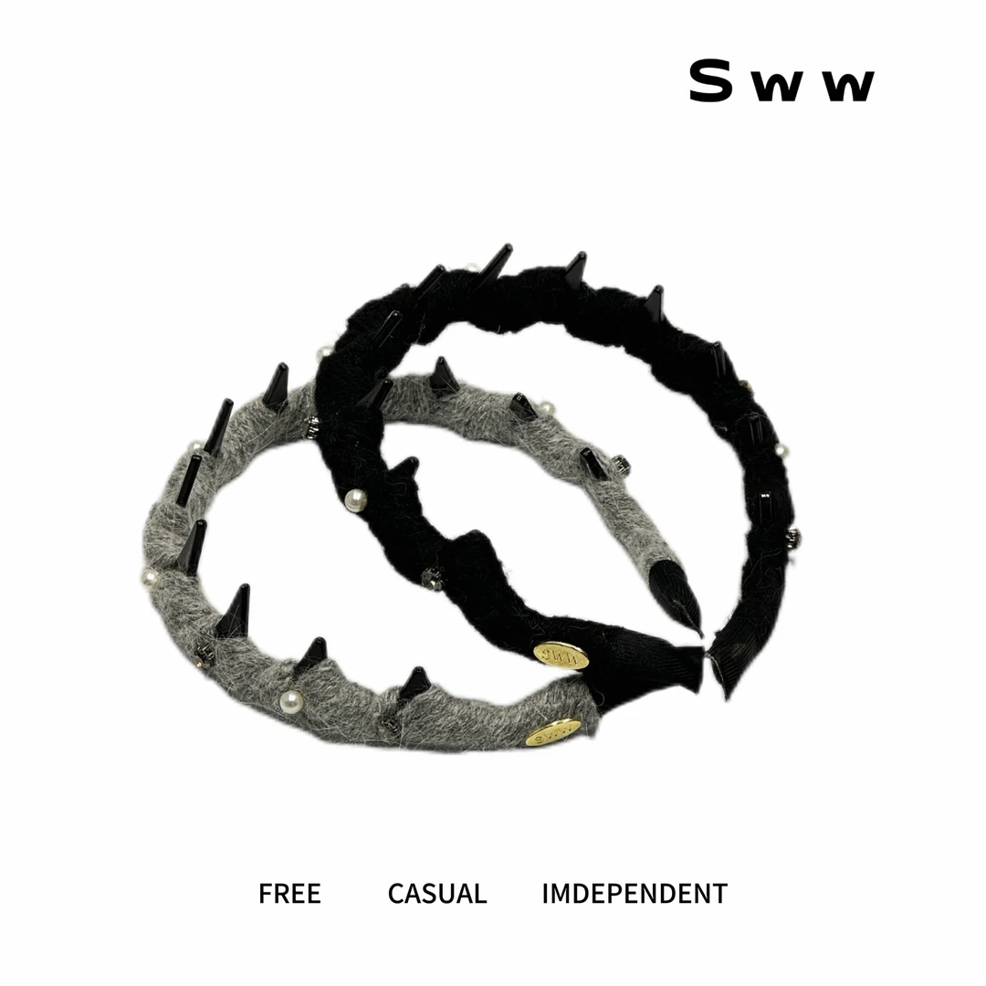 SWW秋冬新款针织手工钉珠手工工艺正反两戴高颅顶发箍