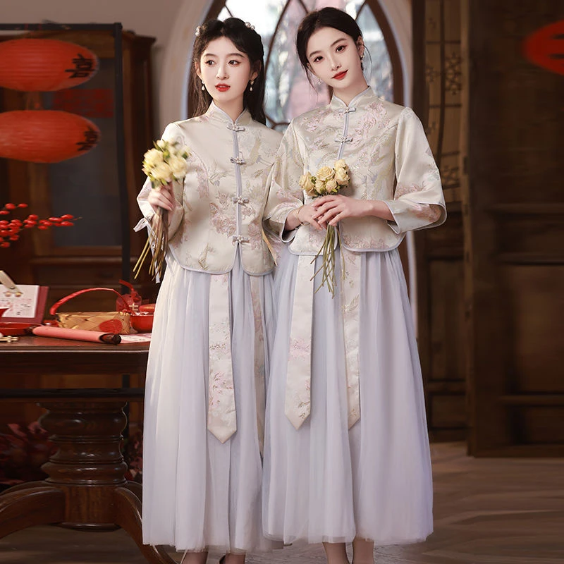 伴娘服新中式国风婚礼夏季款超仙显瘦高级感姐妹团立领嘉禾礼服