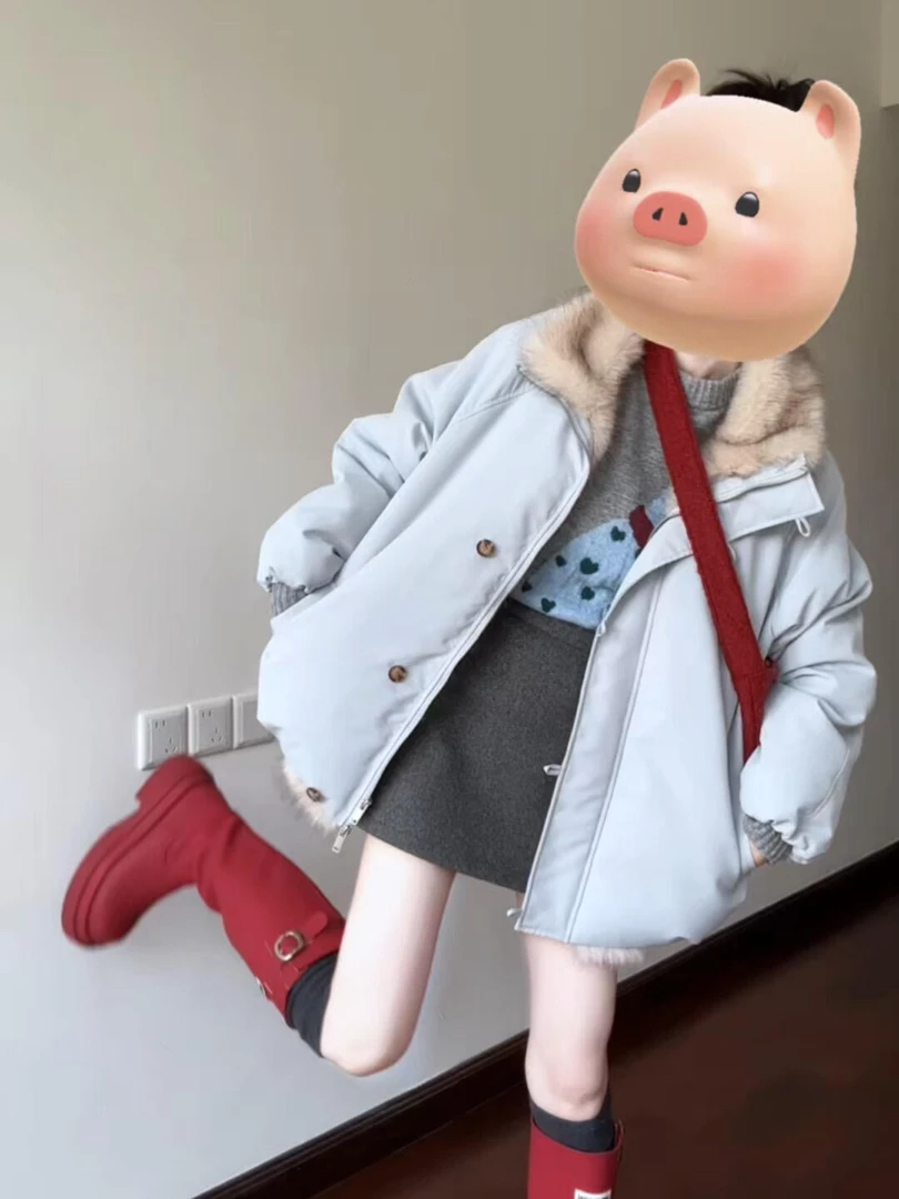 短款保暖冰岛蓝棉服女2026冬季新款版型巨好看的冬装加厚小个子