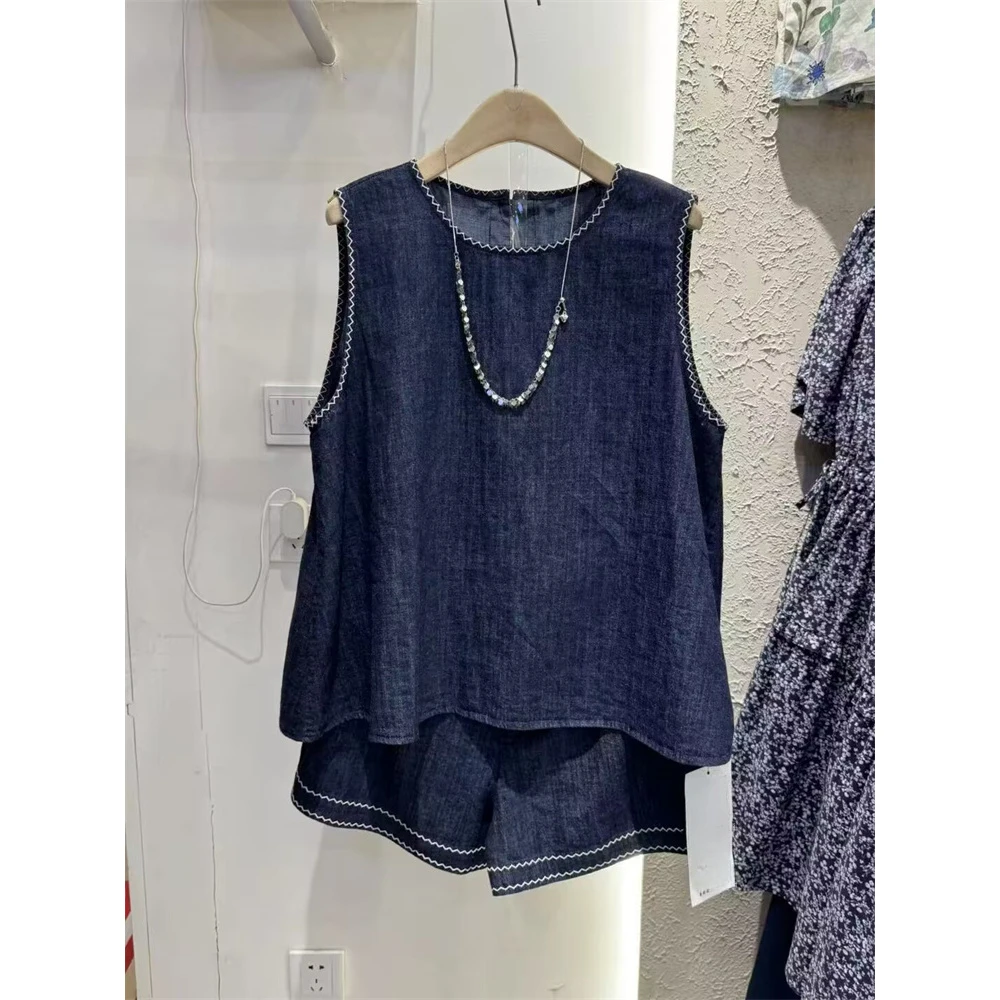 美爆了！时尚气质套装女2025年韩系穿搭牛仔短裤+小衫遮肚子上衣夏