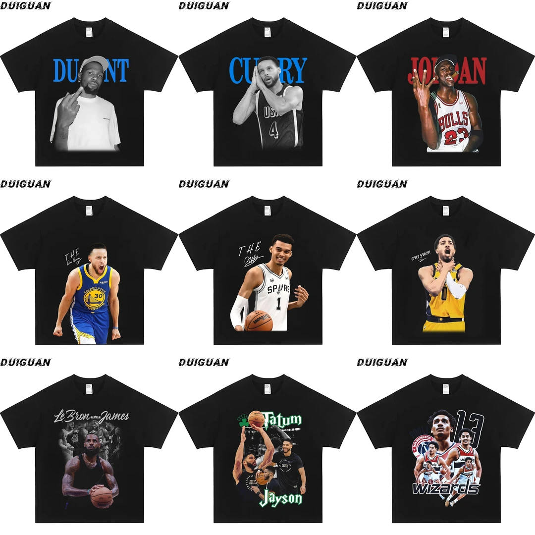 球星合集系列重磅纯棉260g直喷短袖印花宽松运动篮球夏季百搭T恤