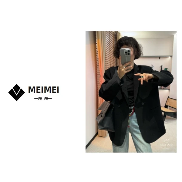 XMM《满天星烫钻西装》时尚百搭洋气气质宽松显瘦ins韩版西装羽绒服