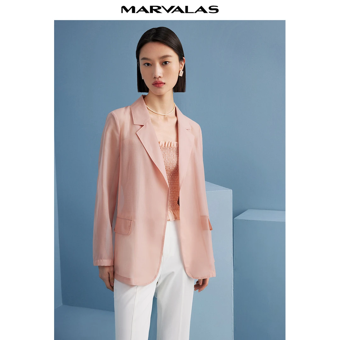 【籽言专属】曼德诗纯色无扣西装女长袖西服通勤气质外套M423301564