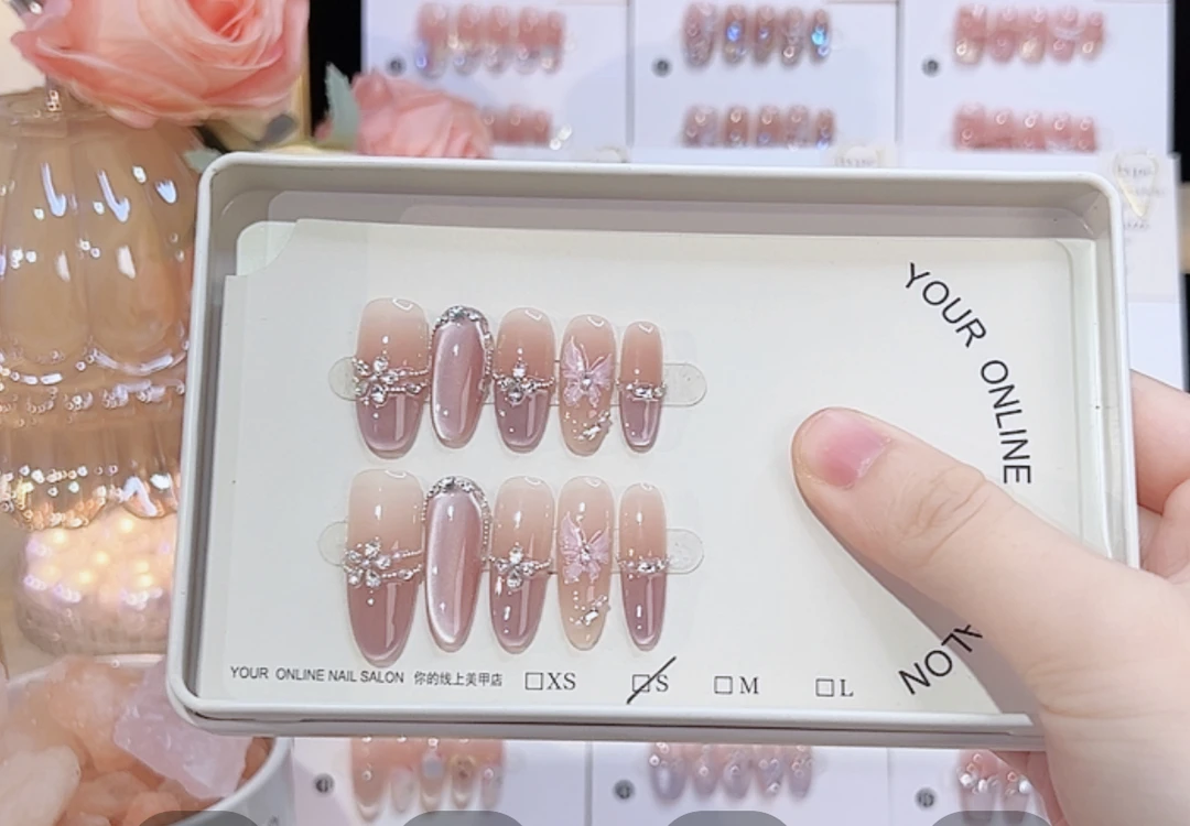 【紫蝶幽梦】纯手工蝴蝶猫眼穿戴甲高级感可拆卸时尚美甲贴片