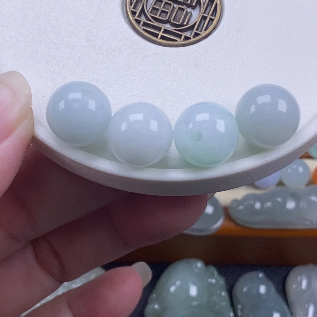 翡翠散珠天然缅甸翡翠A货圆珠卡12