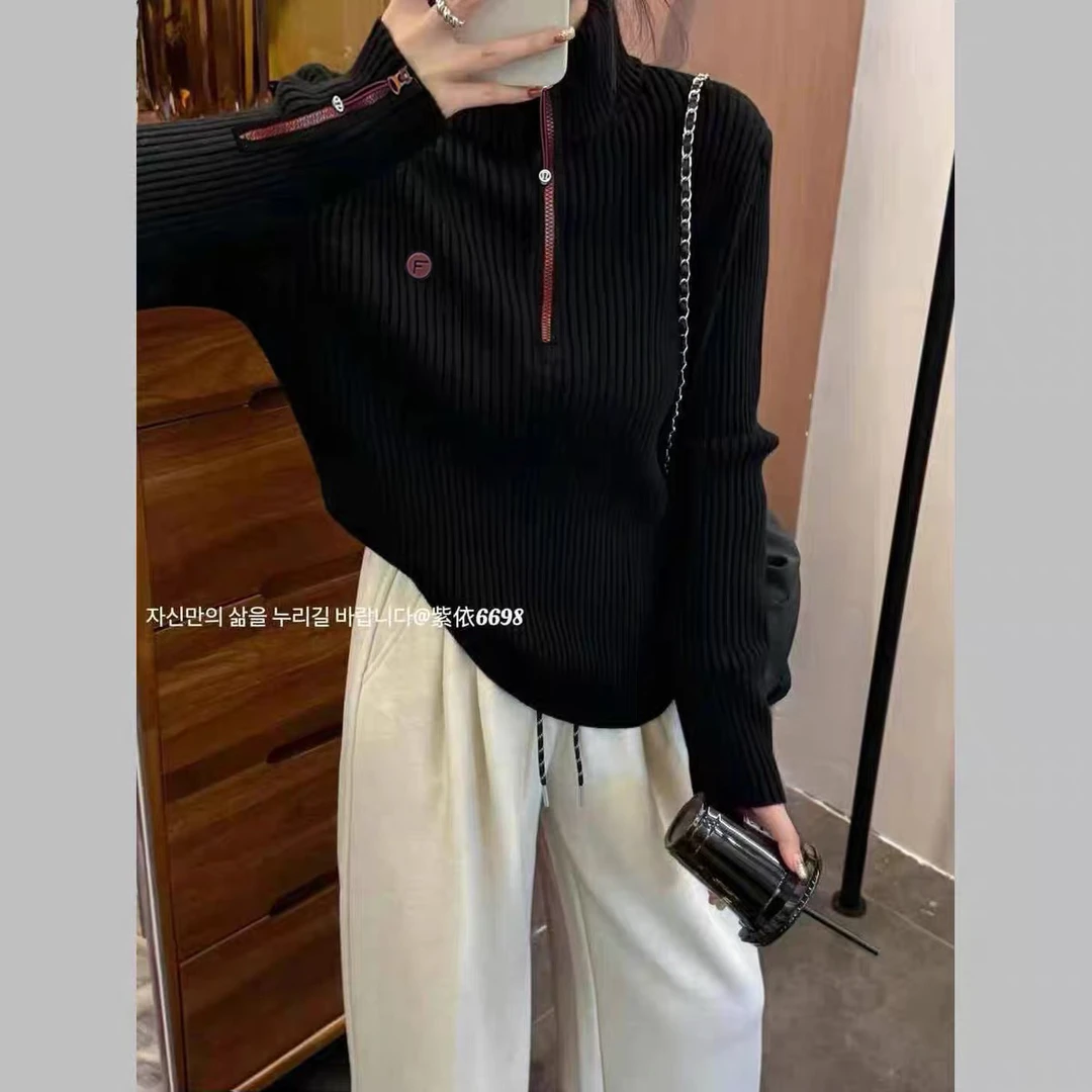 【深海蓝】3558超柔软高品质中领撞色拉链针织毛衣