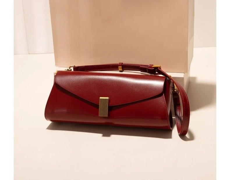 撞色单肩包纯色包盖式减负腋下包磁扣复古锁扣都市简约车缝线轻奢