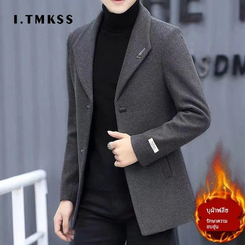 毛呢外套男短款加绒加厚秋冬季韩版潮流修身英伦休闲呢子大衣