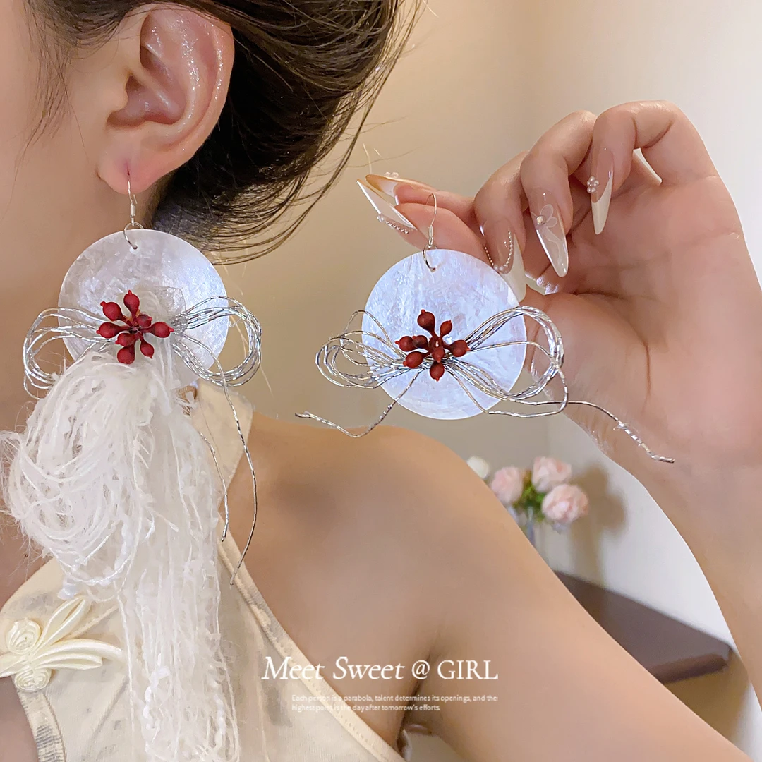 合金贝壳耳饰 民族风植物花卉女复古/宫廷耳环手工甜美仙气复古