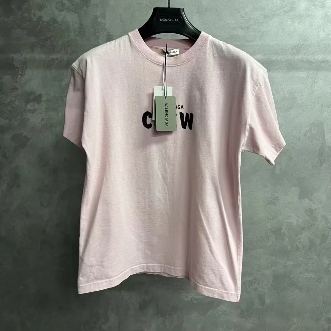 99新 Balenciaga/巴黎世家 粉红Crew字母印花短袖T恤/m