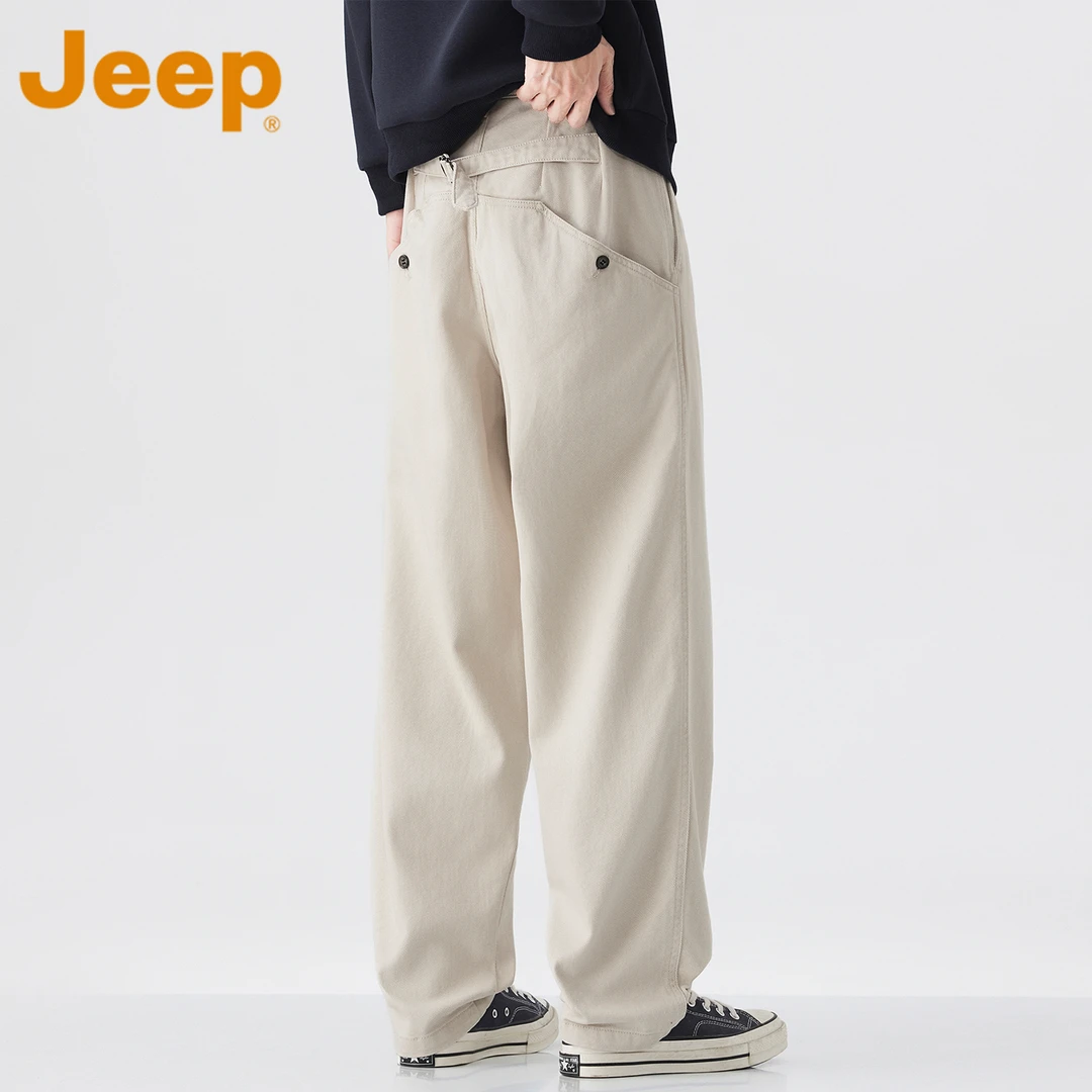 JEEP吉普美式重磅水洗工装裤男款高级感腰带设计宽松直筒休闲裤子