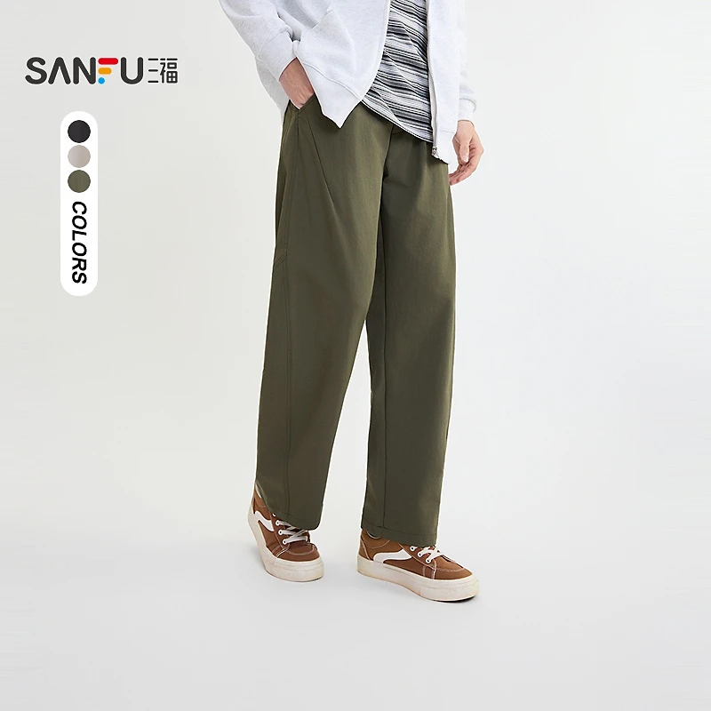 SANFU/三福【秋上新】男直筒垂感分割休闲裤时尚通勤抽绳长裤509829