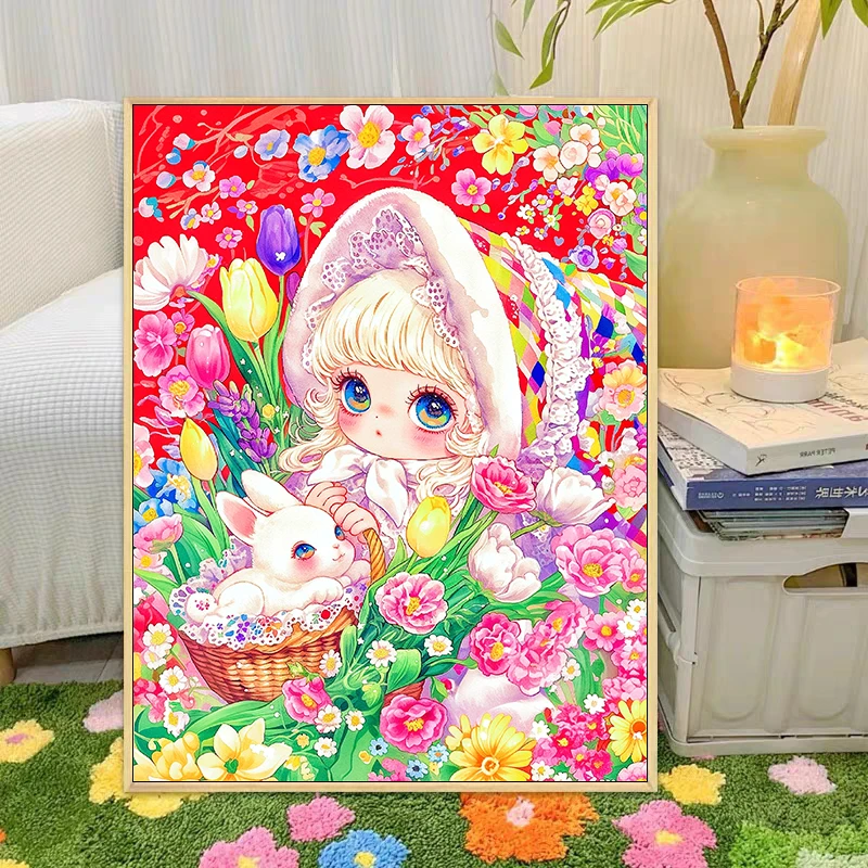 【小白定制】花蓝兔女孩2025新款十字绣100*75大格67色【裸包无针】