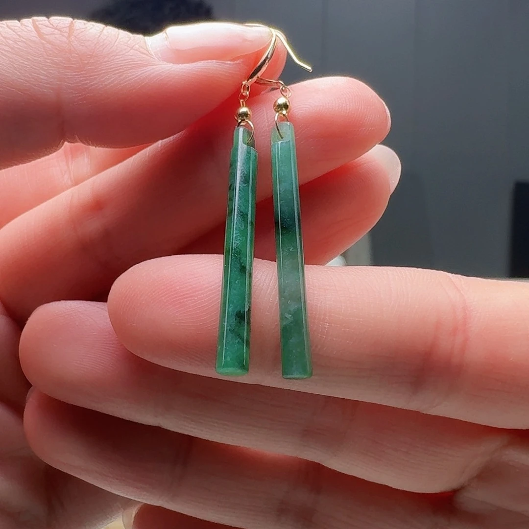 翡翠18K金镶嵌耳饰枫**锦天然