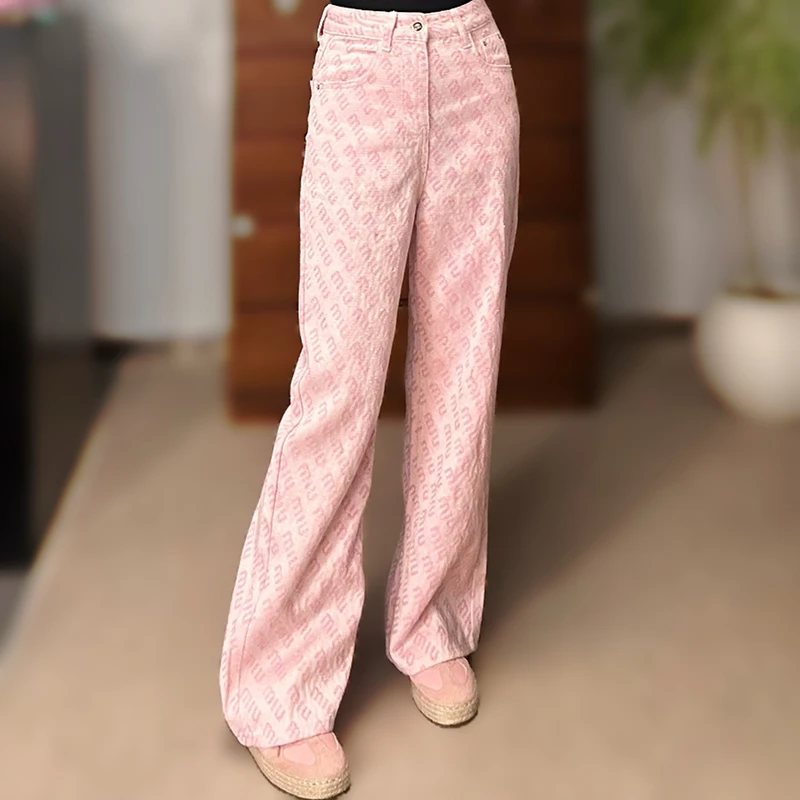 春季新款复古提花高腰牛仔裤女士修身显瘦长裤洋气休闲百搭裤子薄