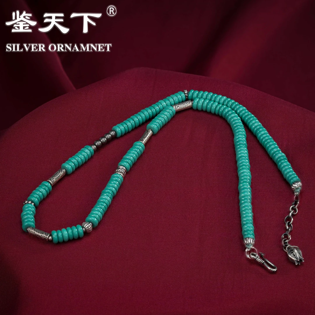 吊坠925银 [鉴天下]复古4mm珠6mm无尾鱼项链05700056时尚气质