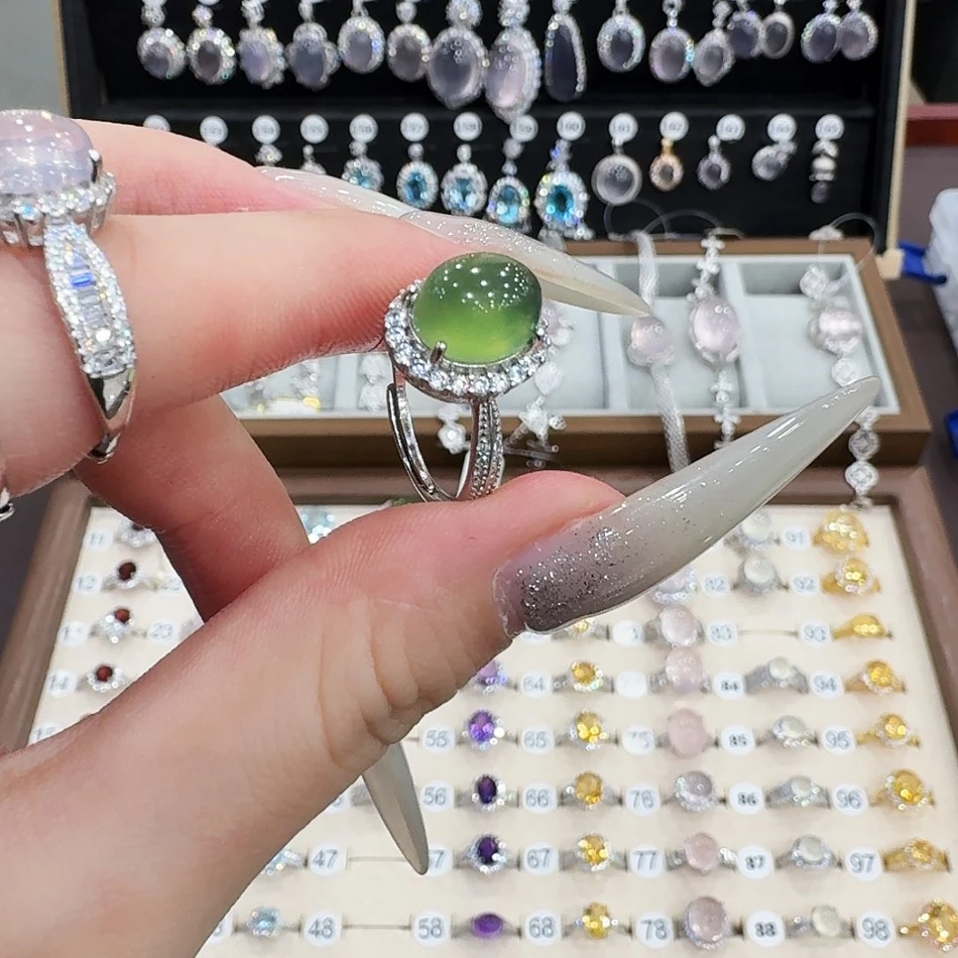 姑***！蛇纹石玉银S925镶嵌戒指