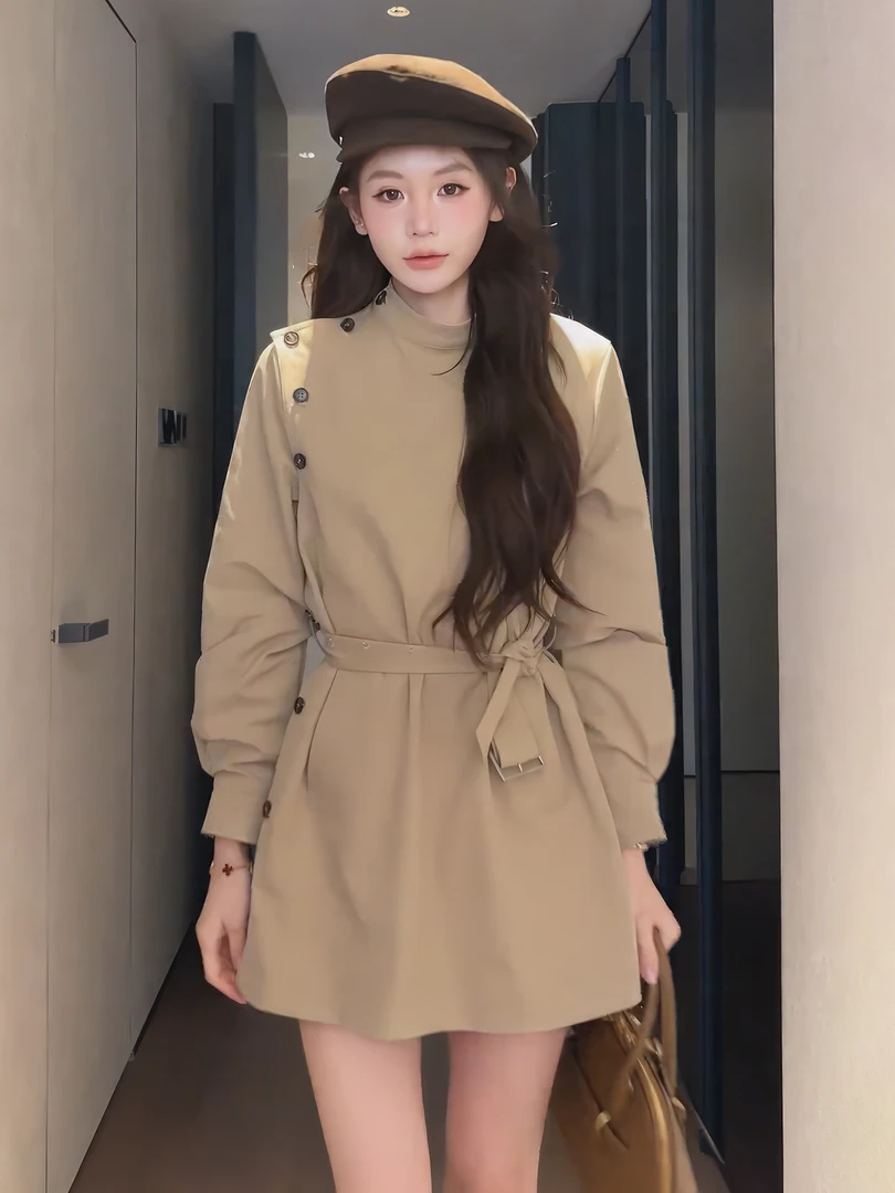 常规春秋款宽松型短款风衣中长款纯欲辣妹风时尚多巴胺服装女长袖
