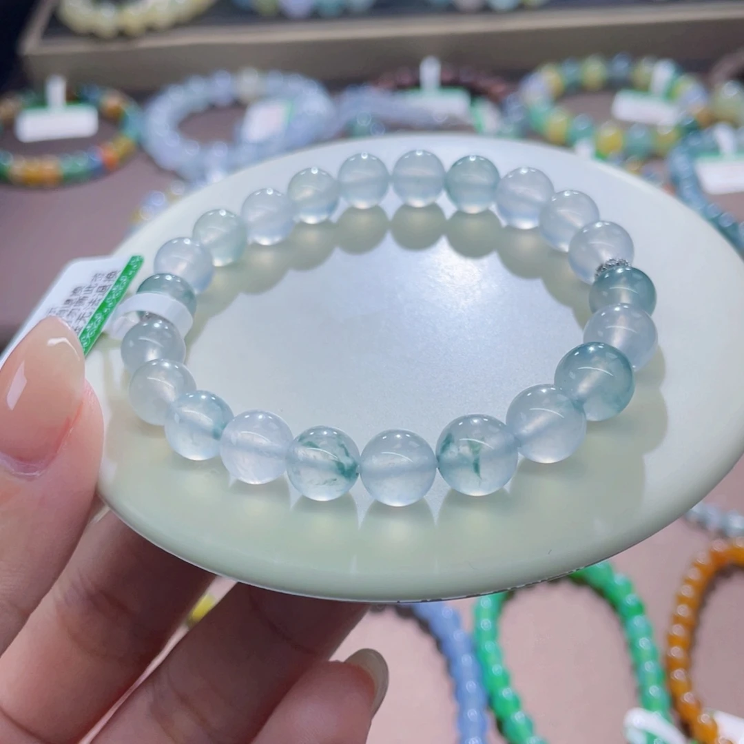 未镶嵌手链翡翠白玻飘蓝卡7.8-8.8