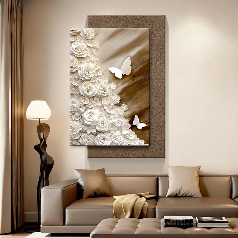 芙林达艺术蝴蝶花卉客厅装饰画轻奢玄关沙发背景墙壁挂画砂岩灯画