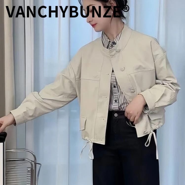 BUNZE韩版立领短款休闲外套女2025春季新款小个子休闲宽松百搭夹