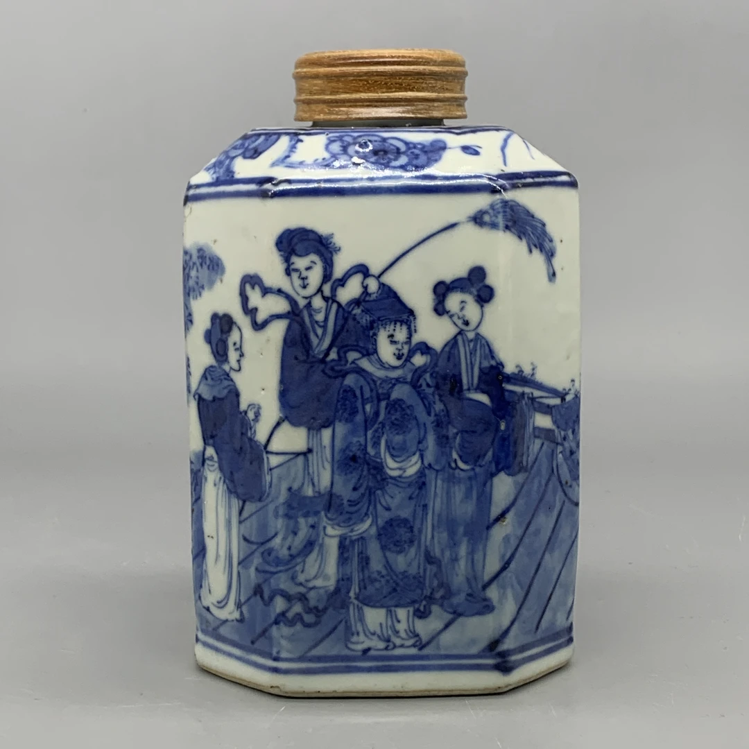 62512024*清光绪青花人物故事茶叶罐/瓷器六/江苏省文物总店/Y