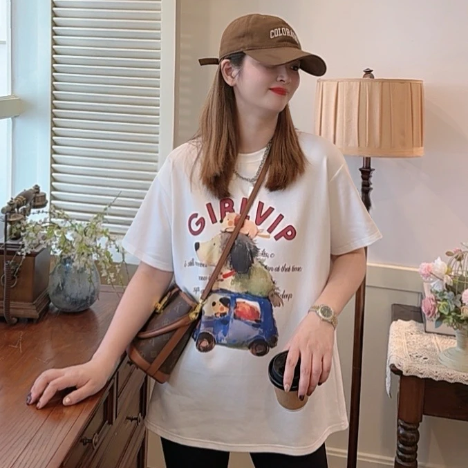 【汽车狗狗】2025夏季新款欧系时尚宽松圆领印花休闲百搭短袖T